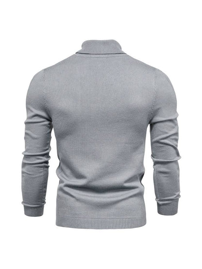 Grauer Herrenpullover aus Baumwolle, Rollkragen, langärmelig, modisch, bequem.