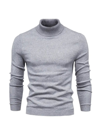 Grauer Rollkragenpullover Herren, Strick, Langarm, Wintermode, warm, elegant, klassisch.