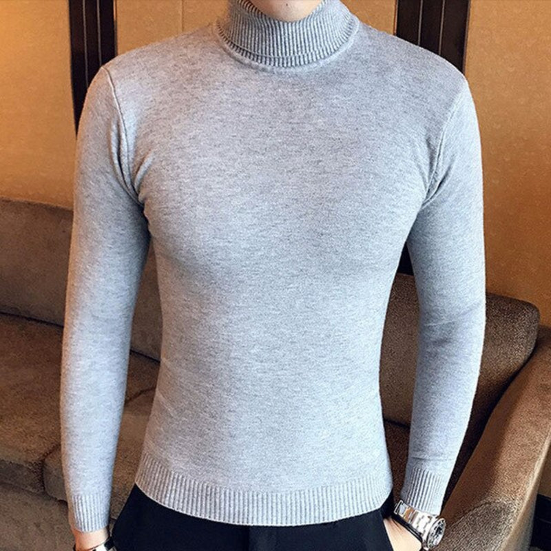 Grauer Rollkragenpullover Herren, langärmelig, weiches Material, modisch, bequem.