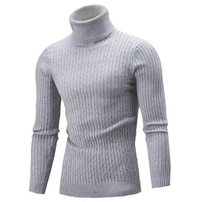 Grauer Rollkragenpullover Herren, Strickmuster, Wintermode, warm, elegant, Baumwolle.