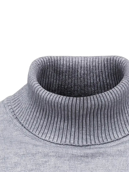 Grauer Rollkragenpullover aus Strick, Herrenmode, warm, elegant, Winterbekleidung.