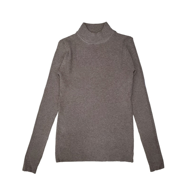 Grauer Rollkragenpullover Damen, Strick, Langarm, Herbstmode, elegant, bequem, warm.