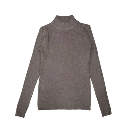 Grauer Rollkragenpullover Damen, Strick, Langarm, Herbstmode, elegant, bequem, warm.