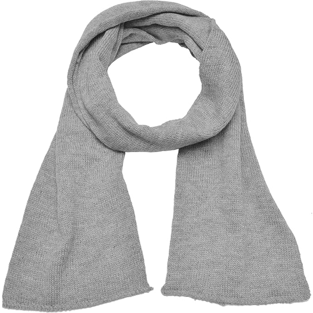 Grauer Strickschal aus Wolle, modisches Accessoire, warm und weich für den Winter.