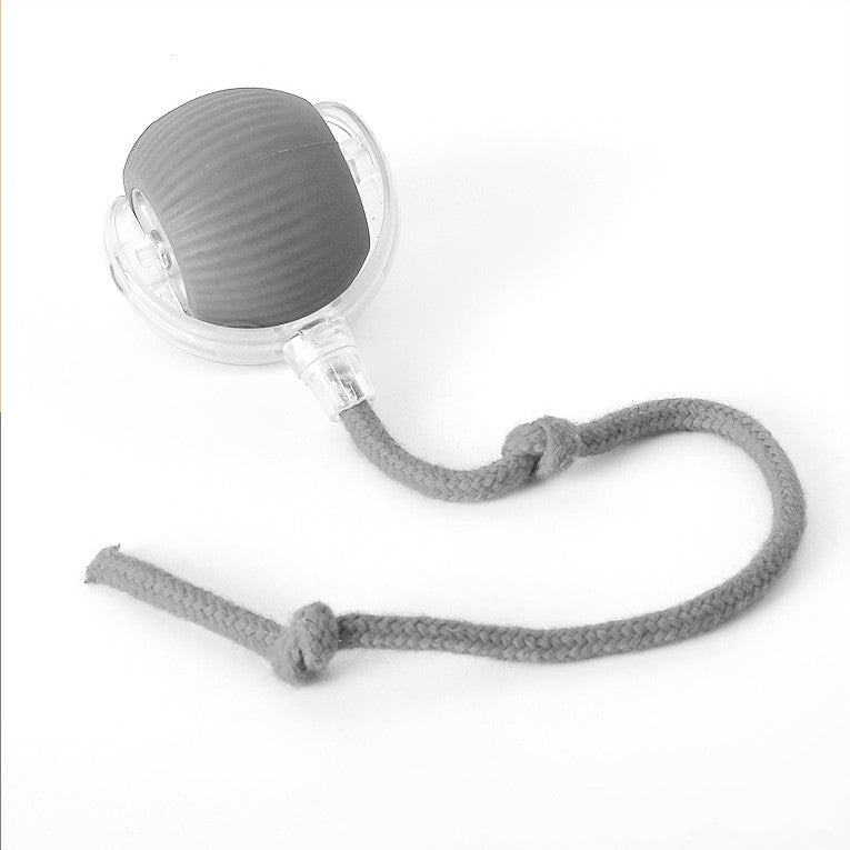Grauer Silikon-Schnuller mit Kordel, Babyzubehör, BPA-frei, ergonomisches Design.