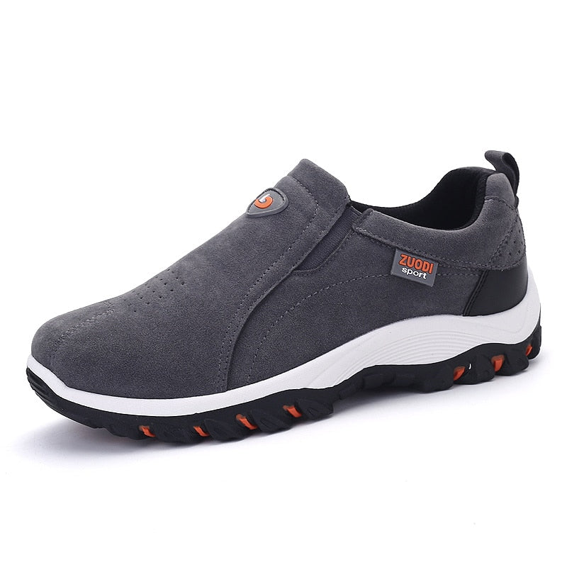 Grauer Herren-Sneaker, rutschfest, atmungsaktiv, sportlich, bequem, ZUODI Marke.
