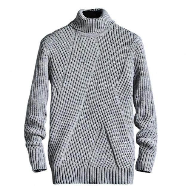 Grauer Herrenpullover, Strick, Rollkragen, anti-pilling, waschbar, modisch, warm.