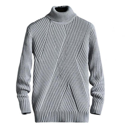 Grauer Herrenpullover, Strick, Rollkragen, anti-pilling, waschbar, modisch, warm.