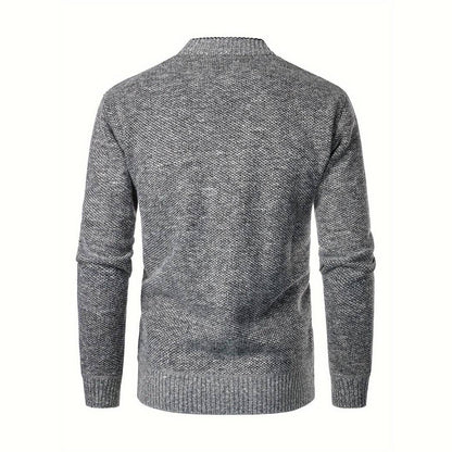 Hellgrauer Strickpullover Herren, Rückansicht, Baumwolle, modisch, warm, Wintermode.