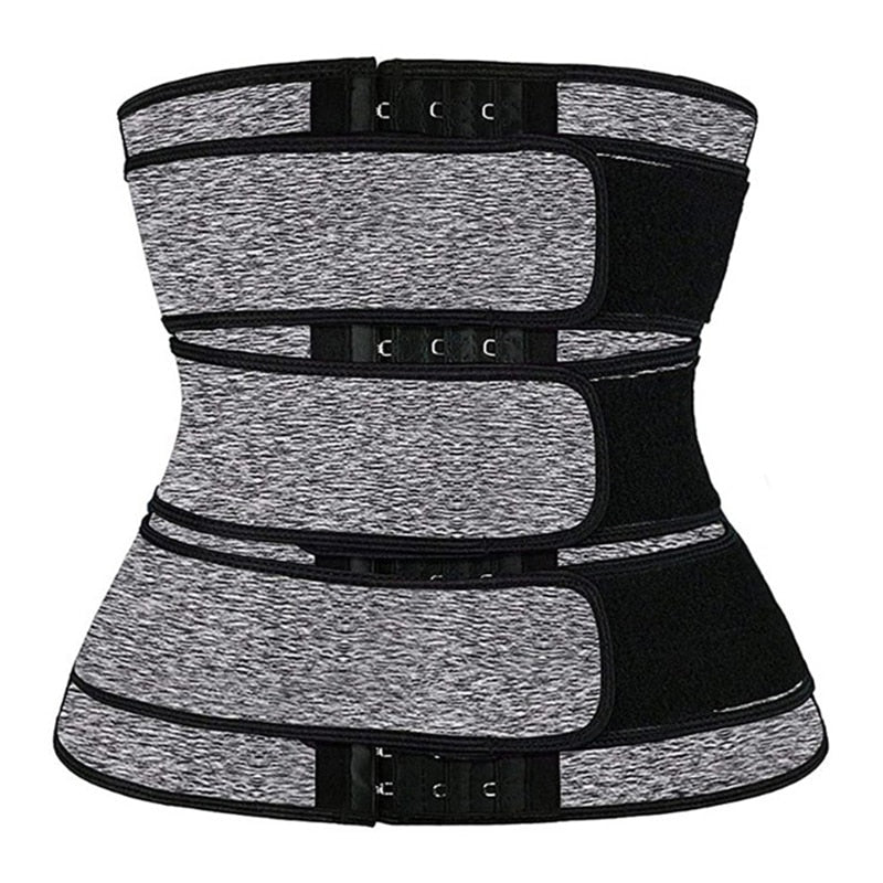 Grauer Taillentrainer aus Neopren, verstellbar, Fitnessgürtel für Bauchformung.