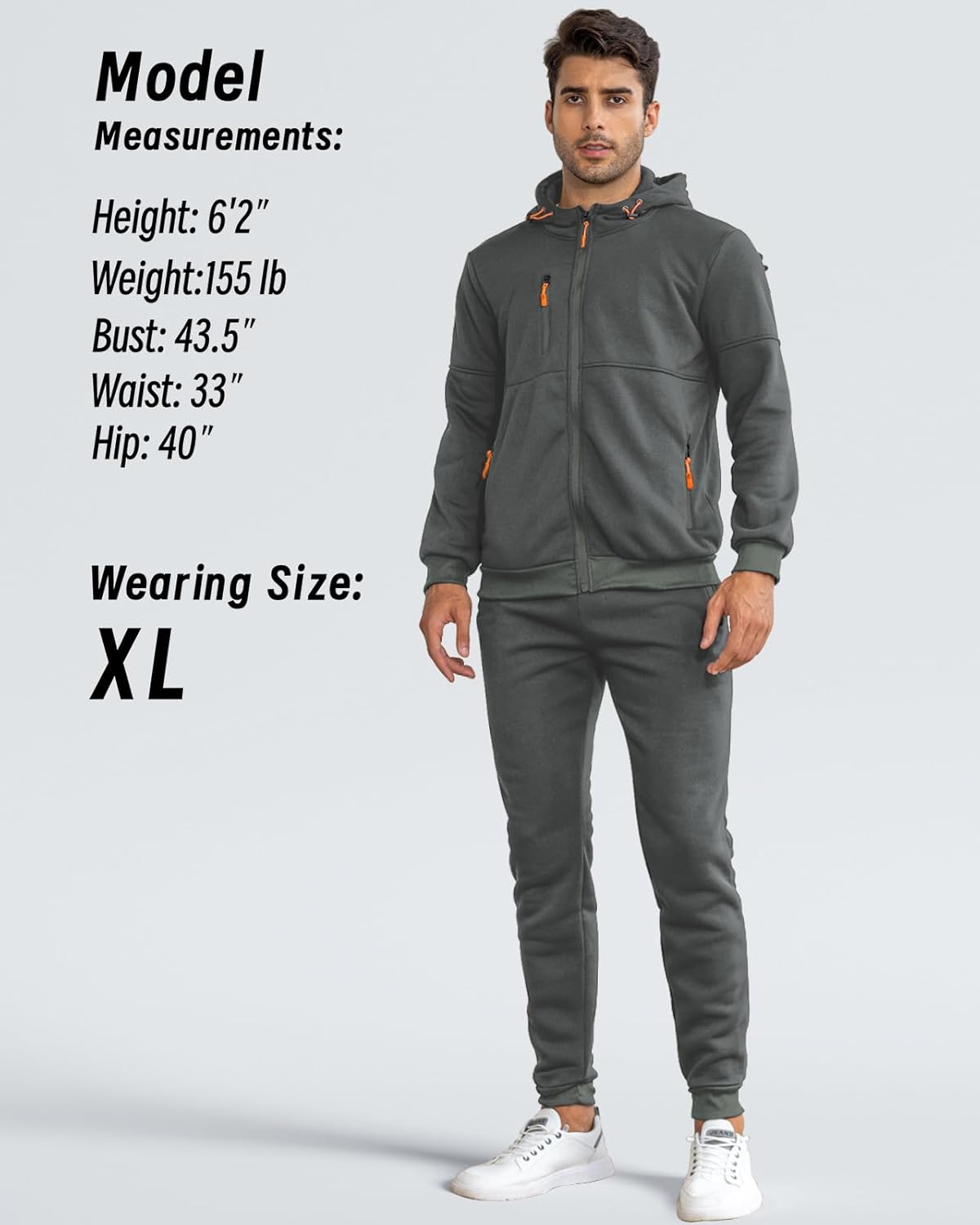 Männer Jogginganzug, dunkelgrau, Kapuzenjacke, Jogginghose, sportlich, bequem, Größe XL.