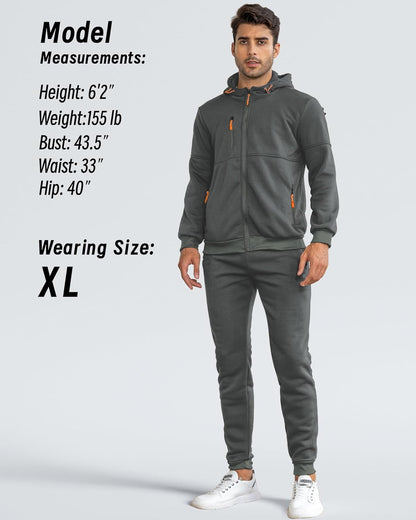 Männer Jogginganzug, dunkelgrau, Kapuzenjacke, Jogginghose, sportlich, bequem, Größe XL.