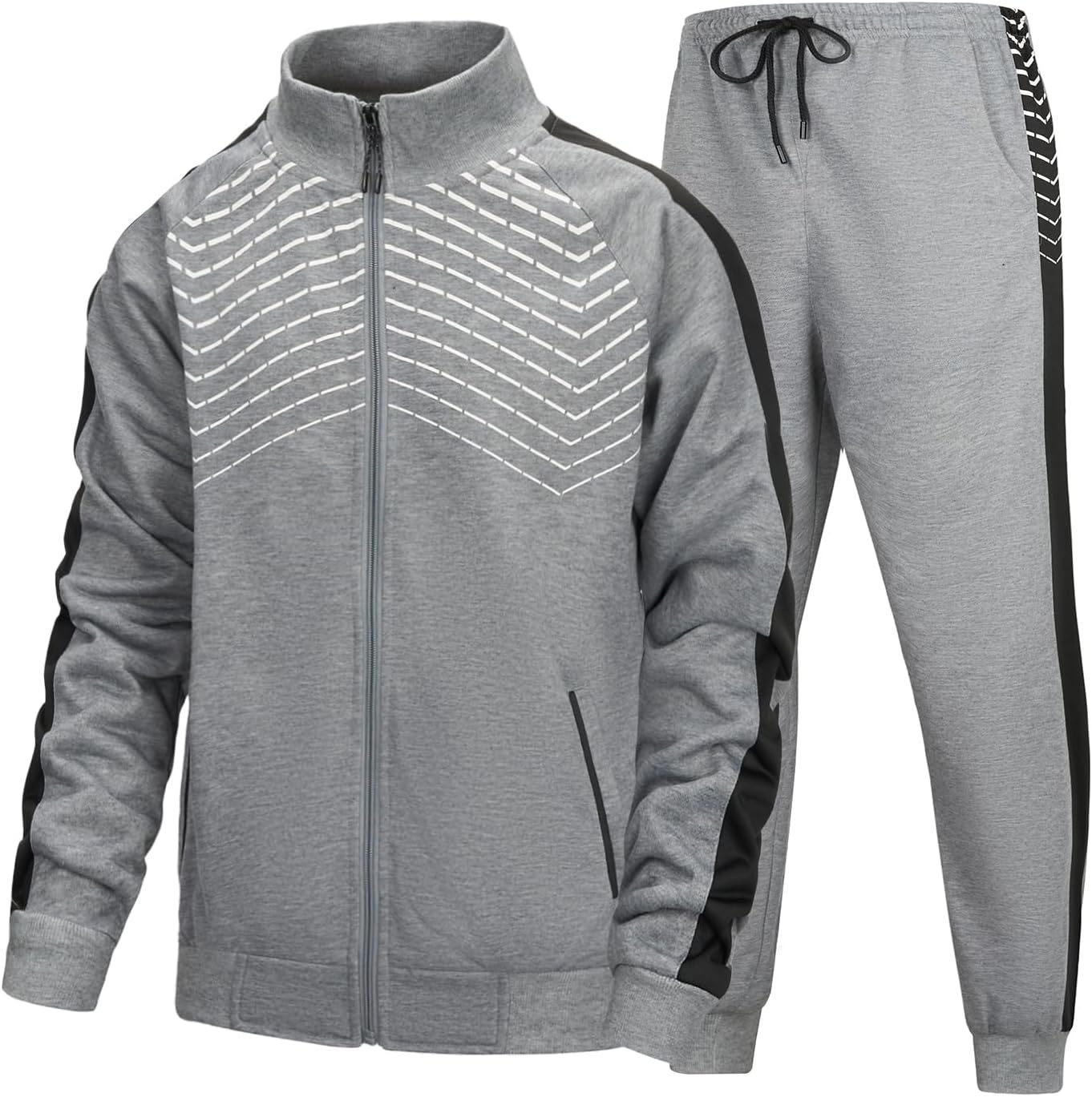 Grauer Trainingsanzug Herren, Reißverschlussjacke und Hose, Sportbekleidung, atmungsaktiv