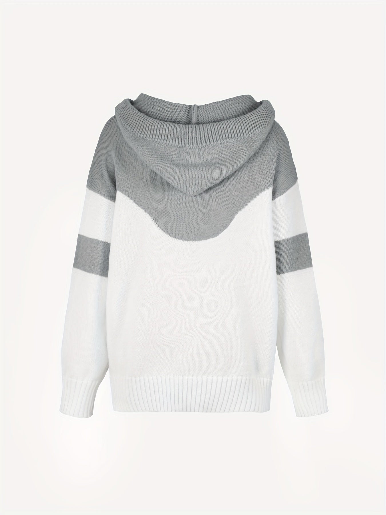 Grauer und weißer Kapuzenpullover, gestreift, aus Baumwolle, modisch, bequem, für Damen.