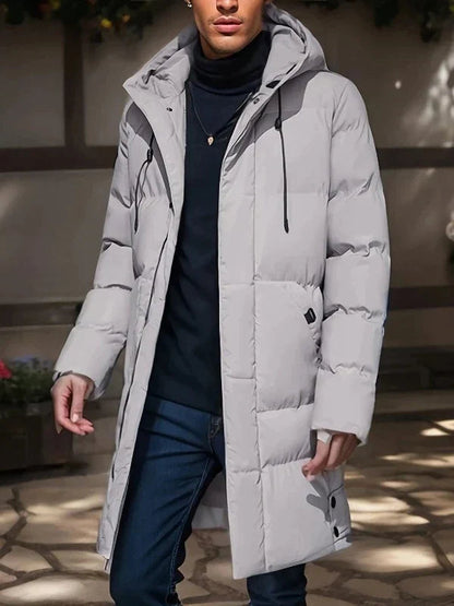 Männer Winterjacke, hellgrau, Daunen, Kapuze, warm, modisch, Outdoor, Herbst/Wintermode.