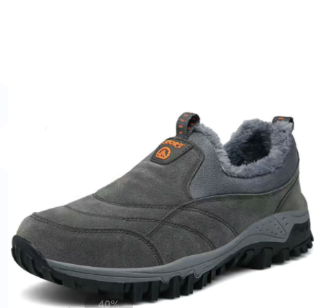 Grauer Herren-Winterschuh, rutschfest, gefüttert, Outdoor, wasserdicht, warm, bequem.