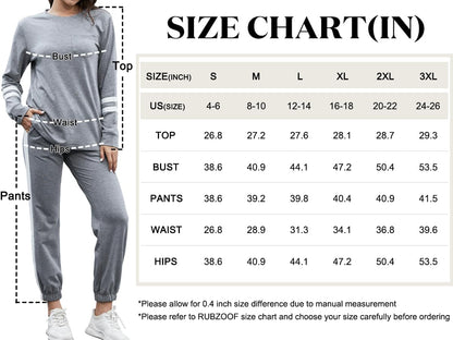 Graues Damen-Sweatshirt und Jogginghose Set, Größentabelle, Baumwolle, bequem, sportlich.