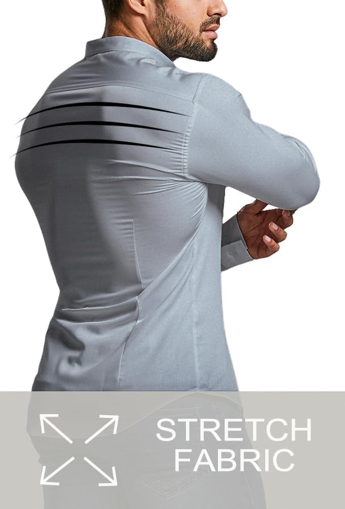 Männerhemd Slim Fit, hellgrau, Stretchstoff, langärmelig, elegant, bequem, modisch.
