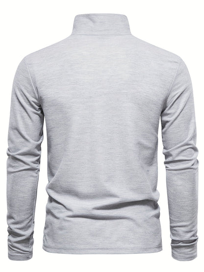 Graues Langarmshirt aus Baumwolle, Rückansicht, Herrenmode, Freizeitkleidung, schlichtes Design.