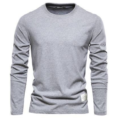 Graues Langarmshirt aus Baumwolle für Herren, klassisches Design, bequem und stilvoll.