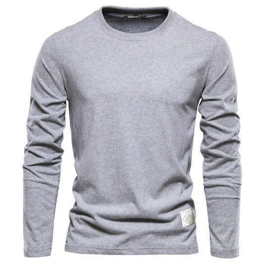 Graues Langarmshirt aus Baumwolle für Herren, klassisches Design, bequem und stilvoll.