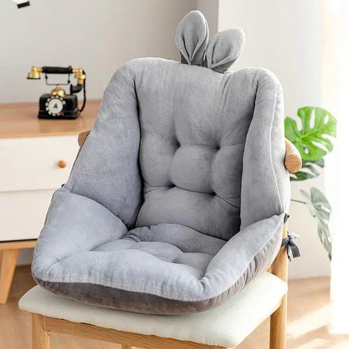 Graues Plüsch-Sitzkissen mit Hasenohren, ergonomisch, für Stuhl, Wohnzimmer, gemütlich.