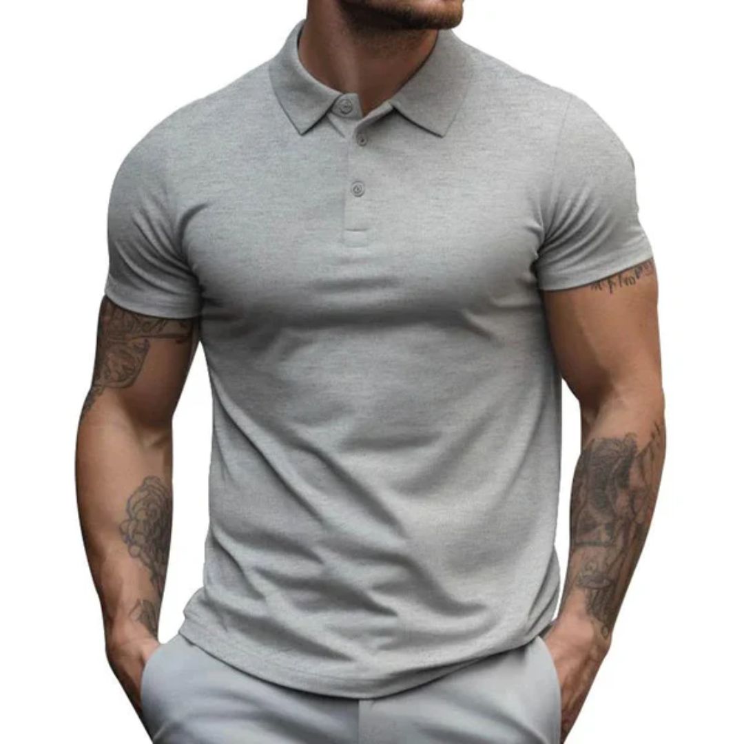 Graues Herren-Poloshirt, kurzärmelig, Baumwolle, lässig, modisch, für Sommermode.