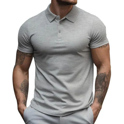 Graues Herren-Poloshirt, kurzärmelig, Baumwolle, lässig, modisch, für Sommermode.