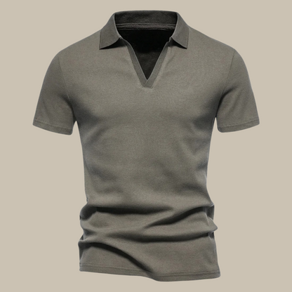 Graues Herren-Poloshirt aus Baumwolle, kurzärmelig, klassischer Kragen, Freizeitmode.