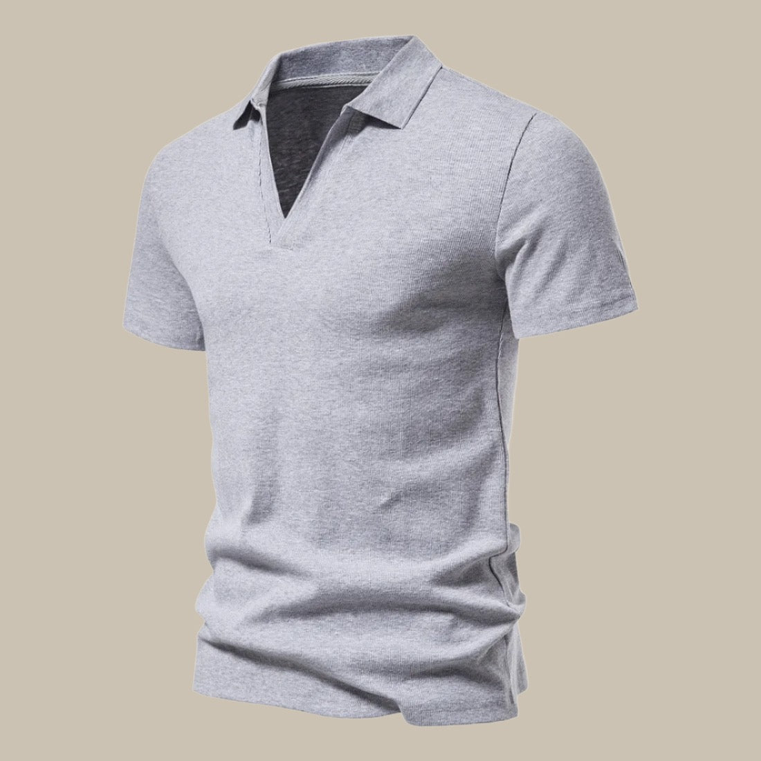 Graues Herren-Poloshirt aus Baumwolle, kurzärmelig, klassischer Kragen, Freizeitmode.