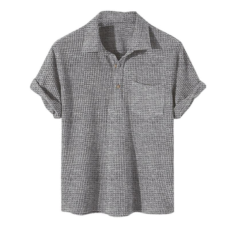 Graues Herren-Poloshirt aus Baumwolle, kurzärmelig, geripptes Design, Freizeitmode.