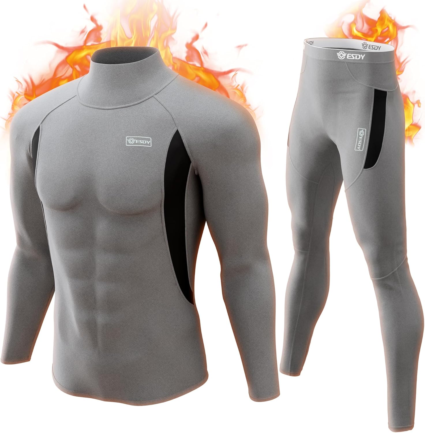 Graues Neopren-Tauchanzug-Set für Herren, langärmelig, wärmeisolierend, von ESDY.