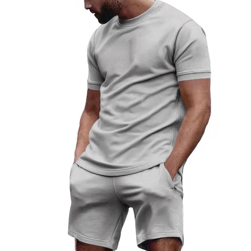 Graues Herren-T-Shirt und Shorts Set, Baumwolle, lässig, Sommermode, bequemes Outfit