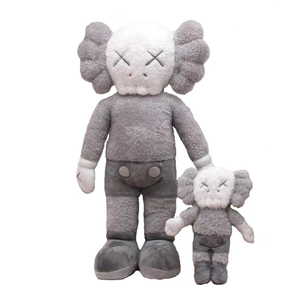 Graues Plüschspielzeug-Set, große und kleine Figur, weiches Material, Kinderzimmer-Dekoration.