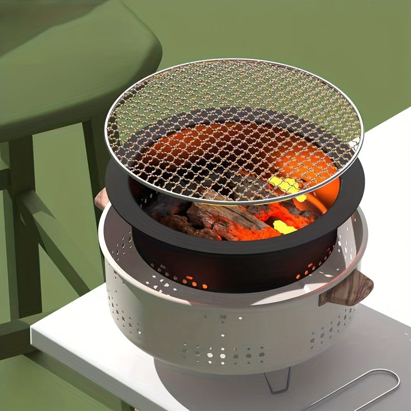 Tragbarer Holzkohlegrill rund, Metall, Outdoor-Kochen, Grillrost, modern, kompakt.