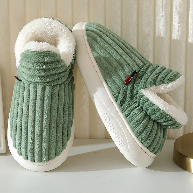 Grüne Baumwoll-Hausschuhe für Damen und Herren, warm, rutschfest, ideal für Winter.