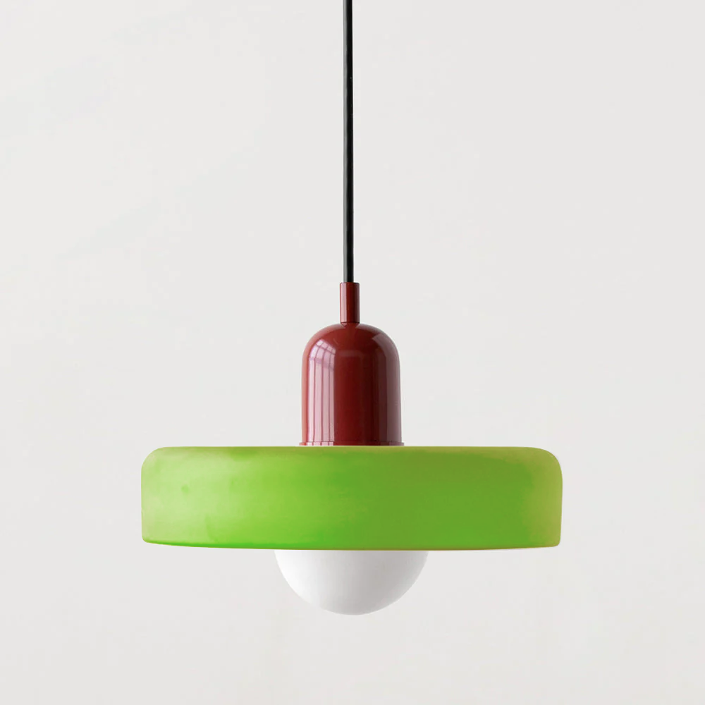 Moderne Hängelampe, grün-rot, Glas, minimalistisches Design, Wohnzimmerbeleuchtung.