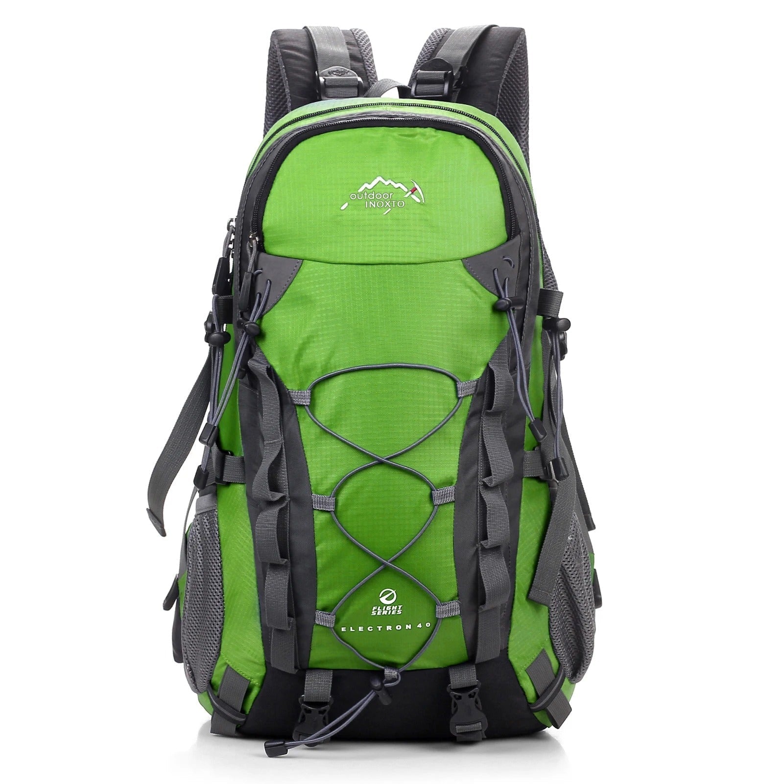 Grüner Wanderrucksack, wasserdicht, mit mehreren Fächern und verstellbaren Gurten.