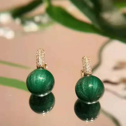 Grüne Perlenohrringe mit Strass, luxuriöse Party-Accessoires, eleganter Schmuck für Mädchen.