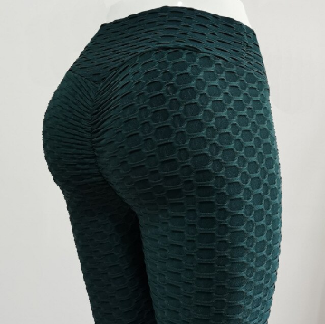 Dunkelgrüne Leggings mit Wabenmuster, figurbetont, elastisch, Sportbekleidung für Damen.
