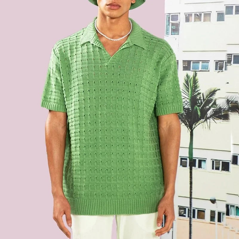 Grünes Herren-Poloshirt aus Baumwolle, Kurzarm, gestrickt, modisch, Sommerkleidung.