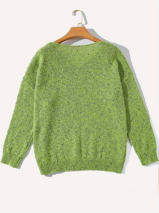 Grüner Damenpullover aus Strick, langärmelig, lässig, weiches Material, modisch.