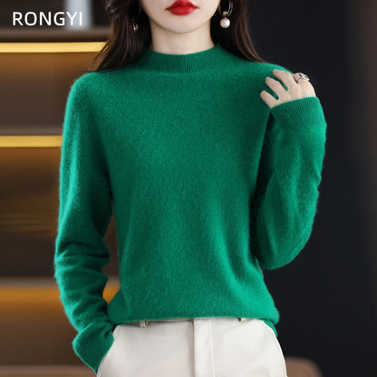 Grüner Damenpullover aus Kaschmir, langärmelig, elegant, modisch, weich, warm.