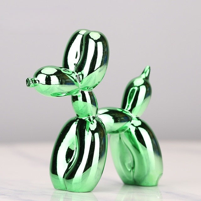 Grüne Ballonhund-Skulptur aus Metall, glänzend, modernes Kunstdekor, Tischdekoration.
