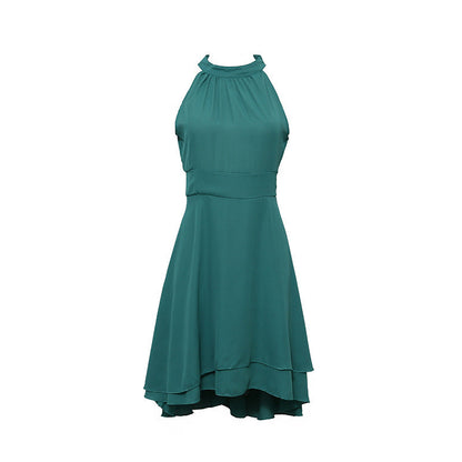 Grünes ärmelloses Cocktailkleid aus Chiffon, elegantes Design, knielang, Damenmode.