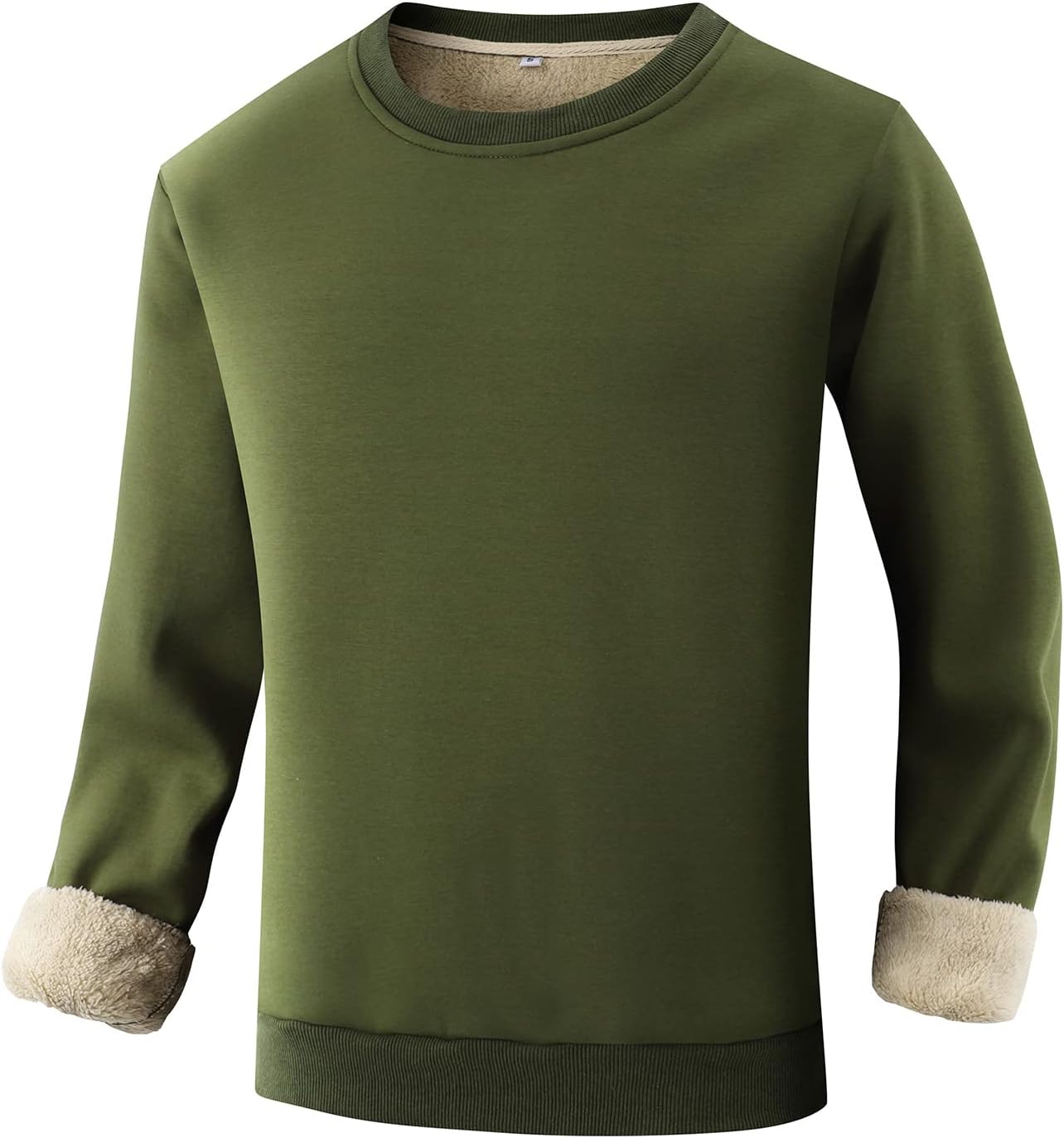 Grüner Herrenpullover mit Fleecefutter, langärmelig, warm, bequem, modisch.