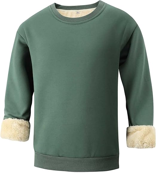 Grüner Pullover mit Fellfutter, langärmelig, warm, bequem, Unisex, Wintermode.