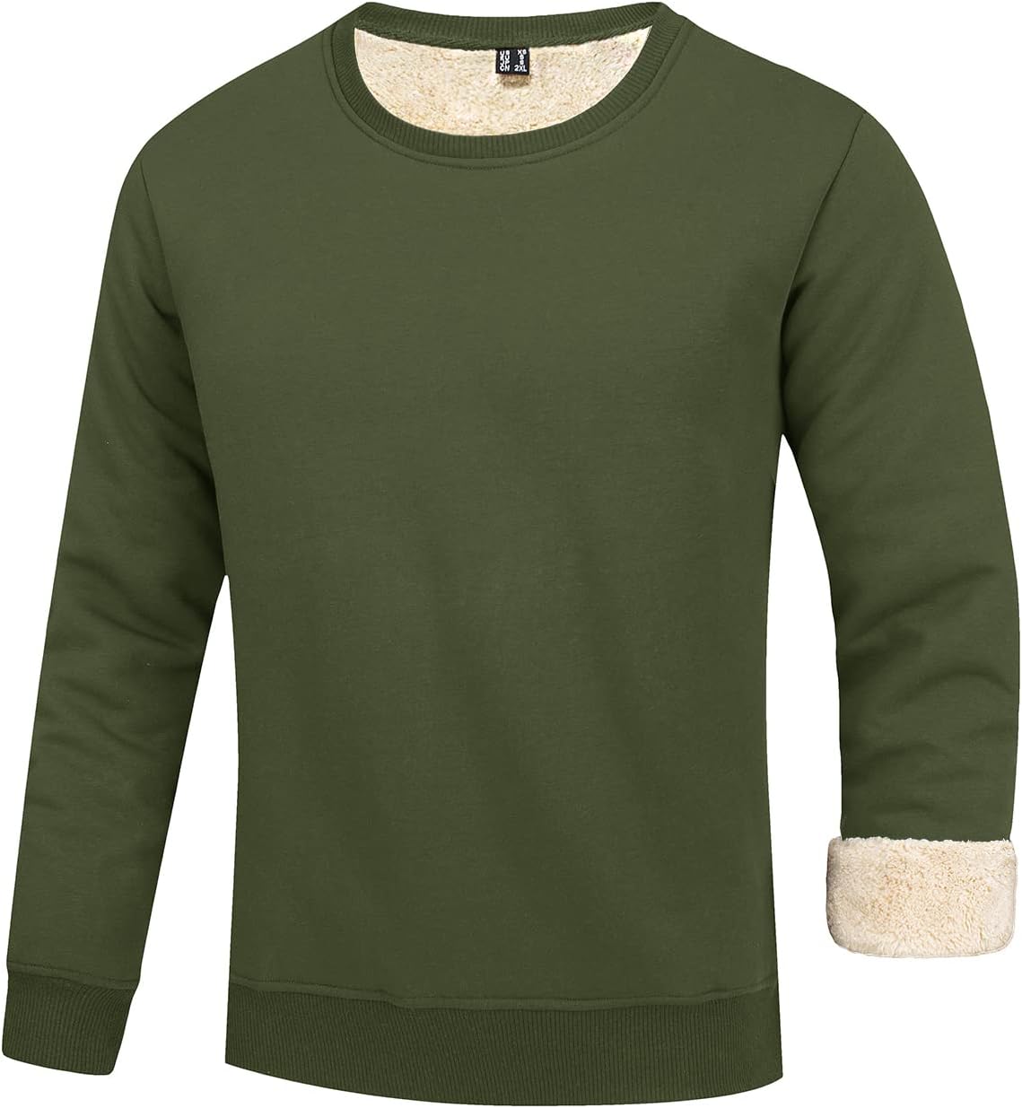 Grüner Herrenpullover, Fleece gefüttert, langärmelig, warm, bequem, Wintermode.