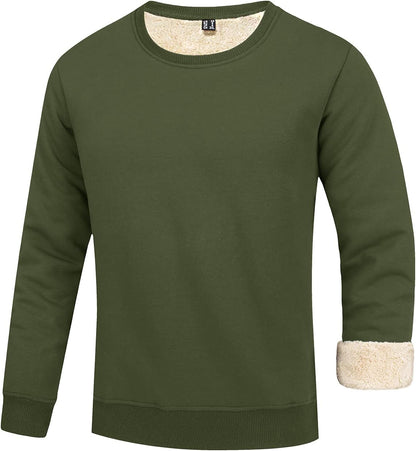 Grüner Herrenpullover, Fleece gefüttert, langärmelig, warm, bequem, Wintermode.