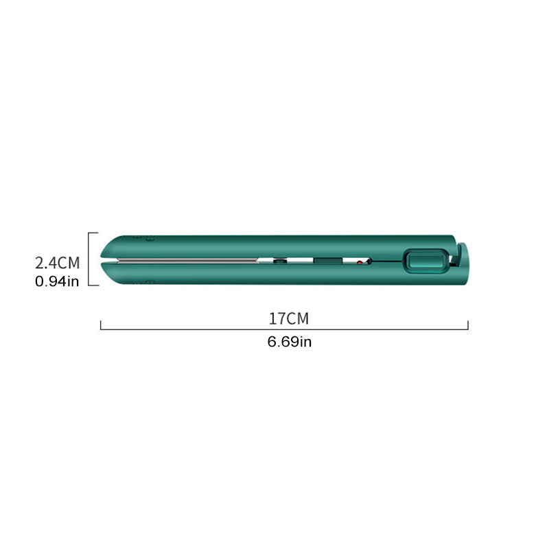 Grüner Haarglätter, kompakt, 17cm, tragbar, Reisegröße, Haarstyling-Tool, 2,4cm Breite.